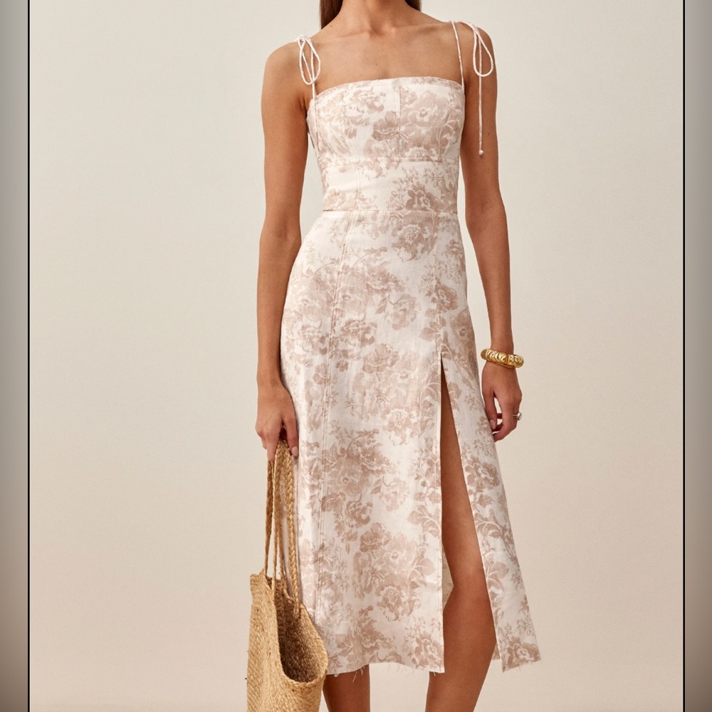 LIKE NEW REFORMATION Cream Floral Print Midi Dress